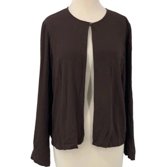 Eileen Fisher Silk Cardigan Jacket Lightweight Open Front Sz XXL Brown Lagenlook - Picture 1 of 12